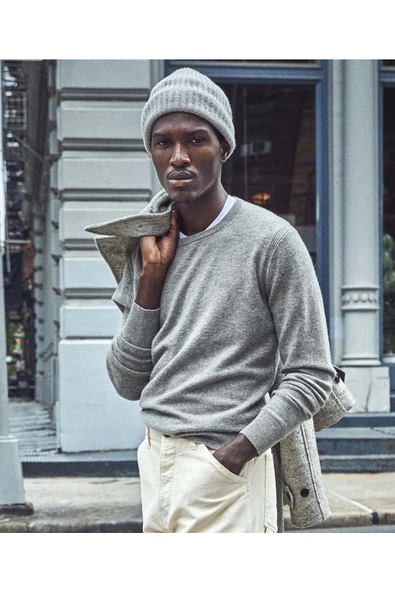 Krem Erkek Slim Fit Bisiklet Yaka Basic Triko Kazak - 8