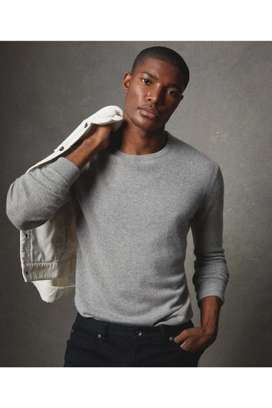 Krem Erkek Slim Fit Bisiklet Yaka Basic Triko Kazak - 9