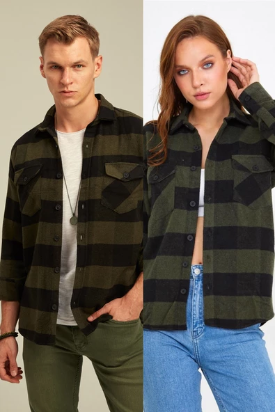 Unisex Kahverengi Çift Cep Kapaklı Oduncu Gömlek-tekli Fiyat - 4