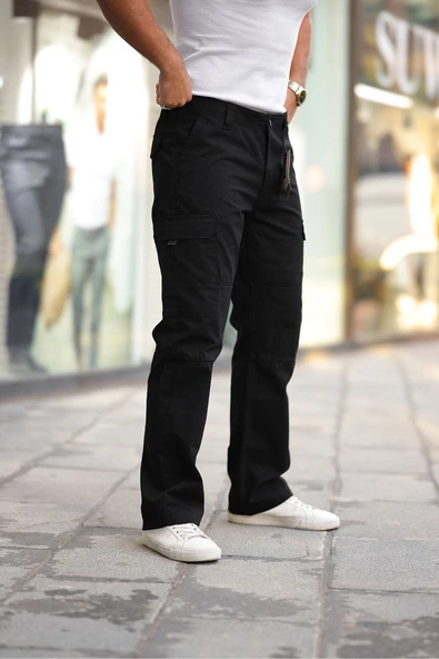 Erkek Kar Yıkama Kargo Cepli Baggy Denim Pantolon - 8