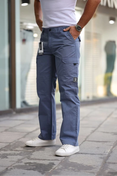 Erkek Kar Yıkama Kargo Cepli Baggy Denim Pantolon - 5