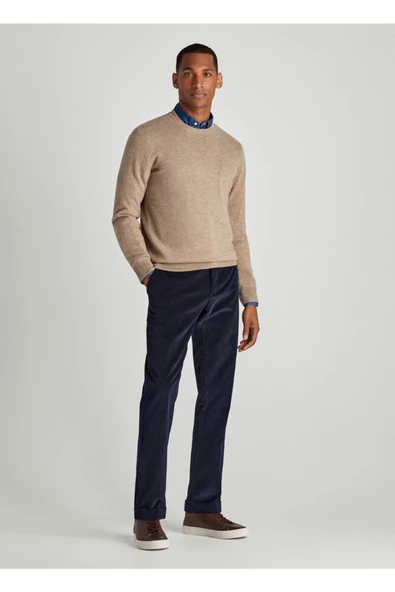 Krem Erkek Slim Fit Bisiklet Yaka Basic Triko Kazak - 2