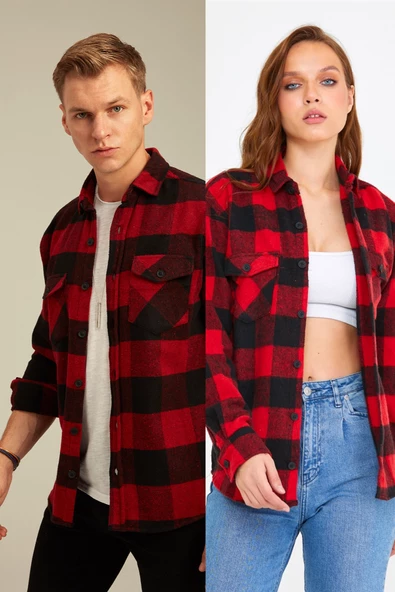 Unisex Kahverengi Çift Cep Kapaklı Oduncu Gömlek-tekli Fiyat - 3