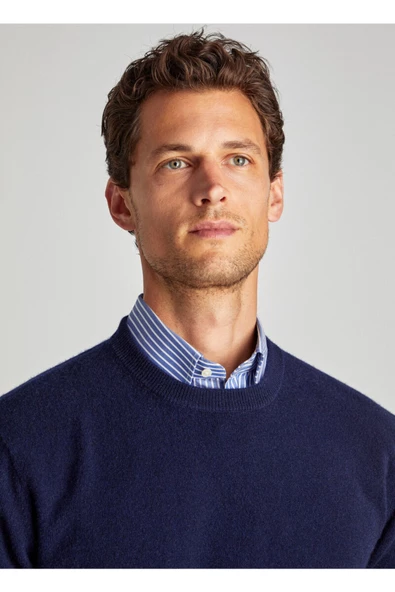 Krem Erkek Slim Fit Bisiklet Yaka Basic Triko Kazak - 11