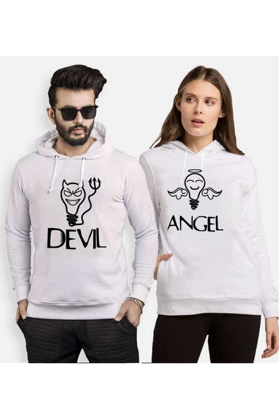 Tshirthane Devil Angel Sevgili Kombinleri Kapüşonlu Kombini