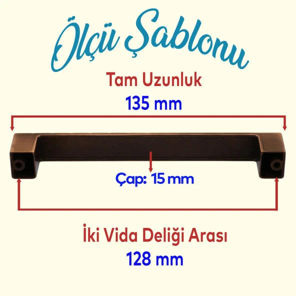 Mobilya Mutfak Dolabı Çekmece Dolap Kapak Kulpu Kulbu Antik Bakır 128 mm Desenli Metal Kulp - Resim 2