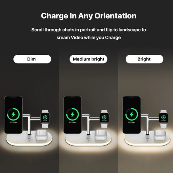 Apple iPhone Airpods Watch 3in1 Kablosuz Wireless Magsafe Şarjlı Standı Gece Lambalı UD23 - 11