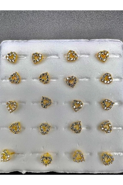 925 Ayar Gümüş Hızma. Gri, Zirkon Taşlı Kalp Model Sarı Renk - 2