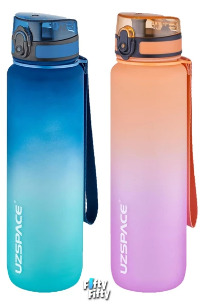 Uzspace 2'li Tritan Matara Seti 1000ml BÜYÜK BOY Çift Renk Softtouch FF Collection Tritan Su Matarası - 2
