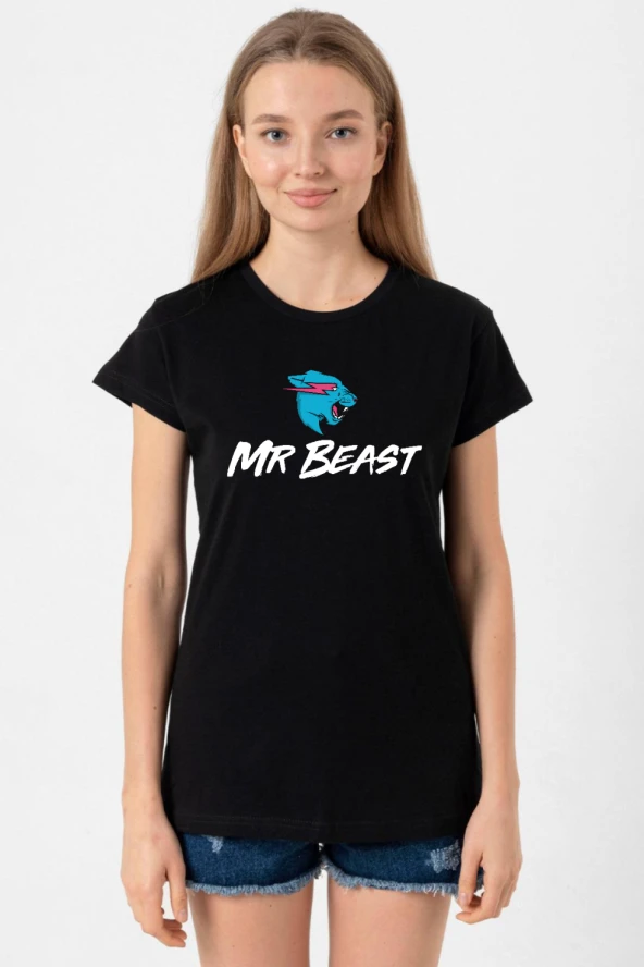 Mr Beast Siyah Kadın Tshirt