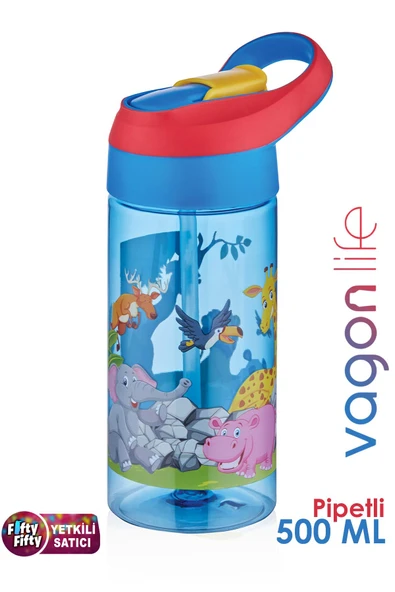 Vagonlife FiftyFifty 500ml Tritan Kalın Pipetli  Çocuk Okul Su Matarası - 5