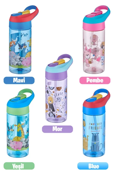 Vagonlife FiftyFifty 500ml Tritan Kalın Pipetli  Çocuk Okul Su Matarası - 4