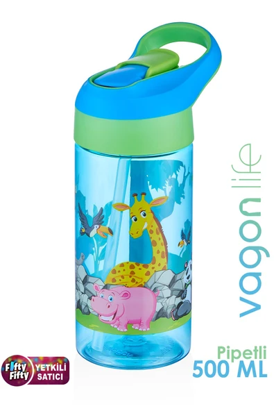 Vagonlife FiftyFifty 500ml Tritan Kalın Pipetli  Çocuk Okul Su Matarası - 11