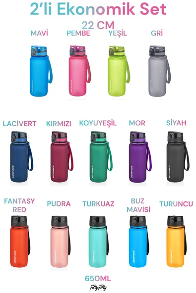 Uzspace 2'li Tritan Matara Seti 650 ml 14 Farklı Renk Seçeneği FiftyFifty - 11