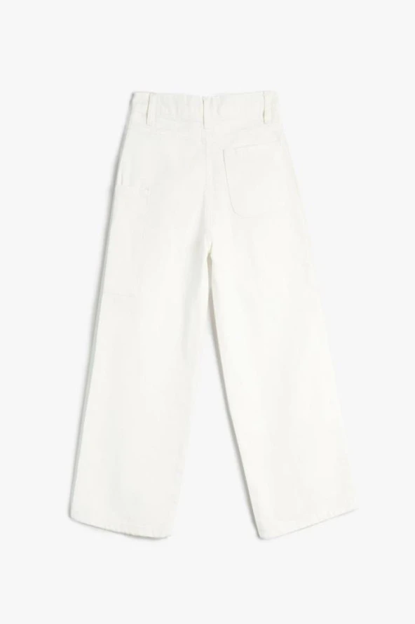 Koton Kız Çocuk Bol Paça Kot Pantolon Önde Cep Detaylı Pamuklu - Crop Wide Leg Jean - 4