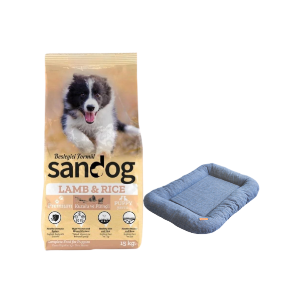 Sandog Premium Lamb&Rice Yavru Köpek Maması 15 Kg, Air Cushion Lacivert Medium Yatak