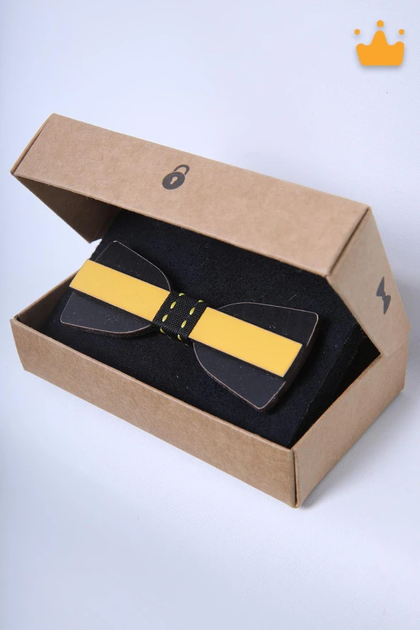 Babyhola 1-16 Yaş Sarı Ahşap Erkek Çocuk Papyon Doğum Günü Kutulu Ahşap Erkek Bebek Hediyelik Okuma Bayramı 23 Nisan Papyonu - 2