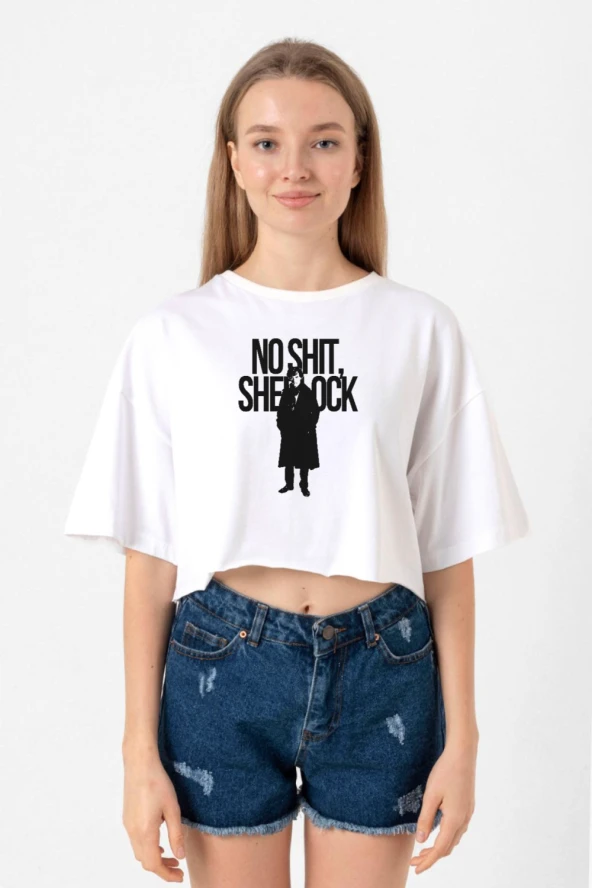 Sherlock No Shit Sherlock Beyaz Kadın Crop Tshirt