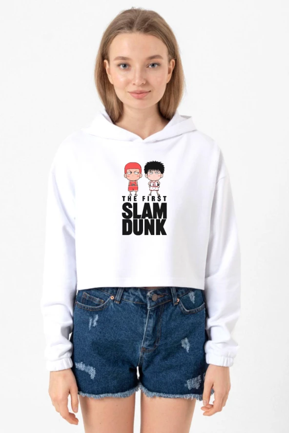 Slam Dunk First Slam Dunk Beyaz Optik Kadın Crop Kapşonlu