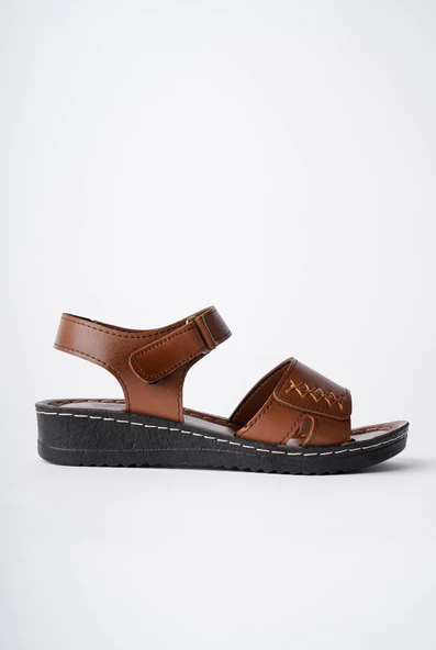 Muggo SALVA Garantili Ortopedik Rahat Kalıp Deri Görünümlü Cırtlı Tek Bant Kadın Sandalet - 8