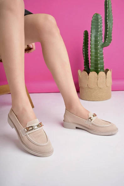 Muggo VİOLA Garantili Triko Metal Tokalı Kadın Loafer Günlük Ayakkabı - 9