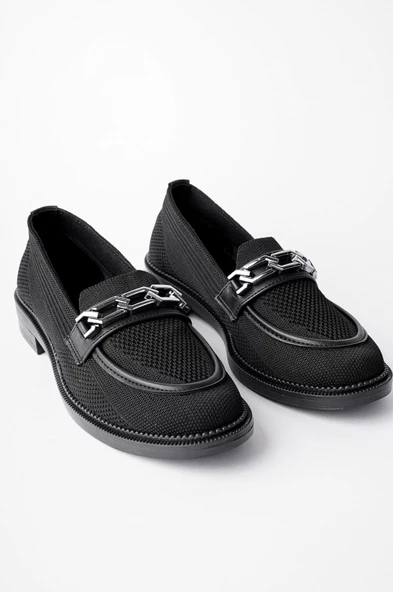 Muggo VİOLA Garantili Triko Metal Tokalı Kadın Loafer Günlük Ayakkabı - 5