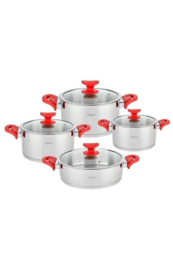 Hisar vega 8 parça tencere seti takmı - paslanmaz çelik çeyiz tencere seti kırmızı - Resim 2