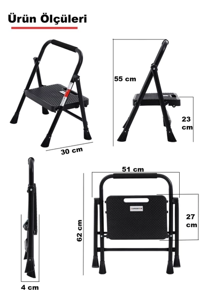 ERTEKPA 1 Basamak Siyah Merdiven Geniş Basamaklı EUROTOWER, ET1 - 3