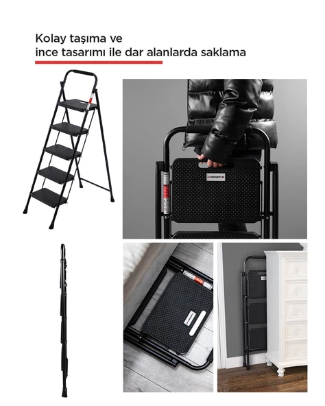 ERTEKPA 5 Basamak Siyah Merdiven Geniş Basamaklı EUROTOWER, ET5 - 4