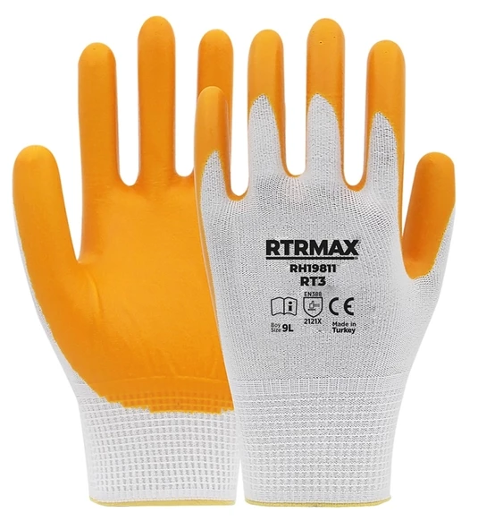 Rtrmax NİTRİL KAPLI POLYESTER ELDİVEN RT5 BEYAZ SARI NO:9