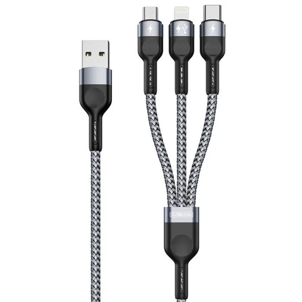 Duzzona A3 3in1 Type-C + iPhone Lightning + Micro USB 3A Hızlı Şarj Kablosu 1.3m