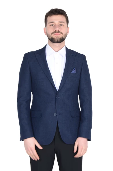 Cengiz İnler Nokta Desenli Kırlangıç Yaka Slim Erkek Ceket - 12