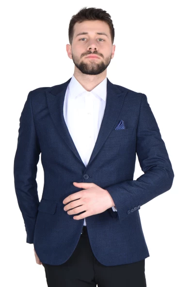 Cengiz İnler Nokta Desenli Kırlangıç Yaka Slim Erkek Ceket - 9