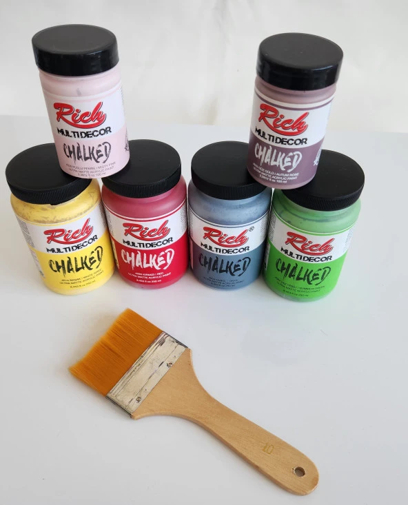 Rich MultiDecor Chalked 6 Renk Set 4adet 250cc+4adet 100cc + 10 Numara Zemin Fırça