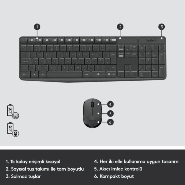 Logitech MK235 Kablosuz Klavye Mouse 920-007925 - 3