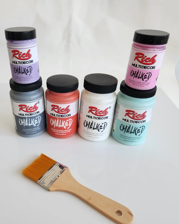 Rich MultiDecor Chalked 6 Renk Set 4adet 250cc+4adet 100cc + 8 Numara Zemin Fırça - 2