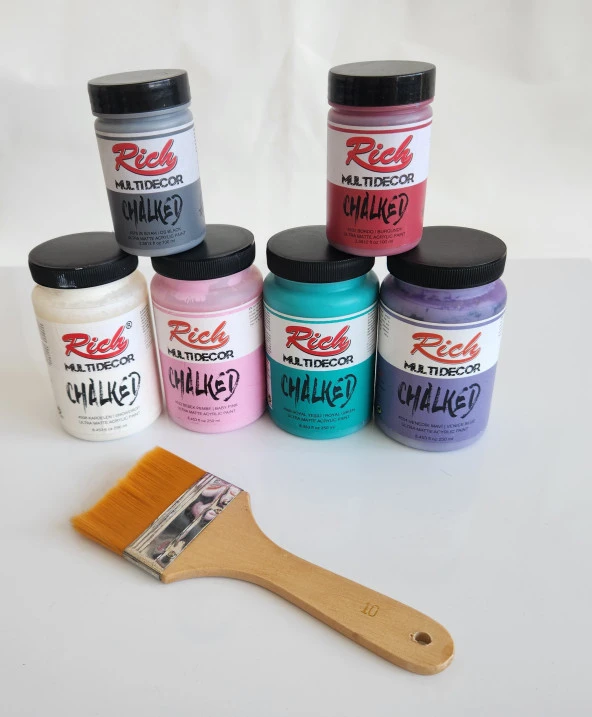 Rich MultiDecor Chalked 6 Renk Set 4adet 250cc+4adet 100cc + 10 Numara Zemin Fırça - 2