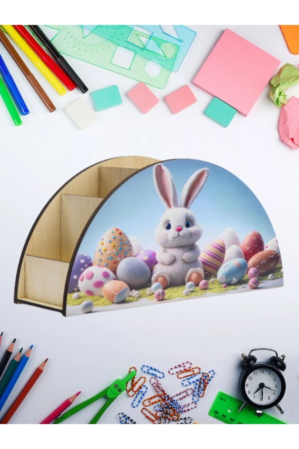 Deep Creations Çocuklar İçin Ahşap Masa Düzenleyici Organizer Masa Üstü Kalemlik & Organizer- Tavşan ürün görseli