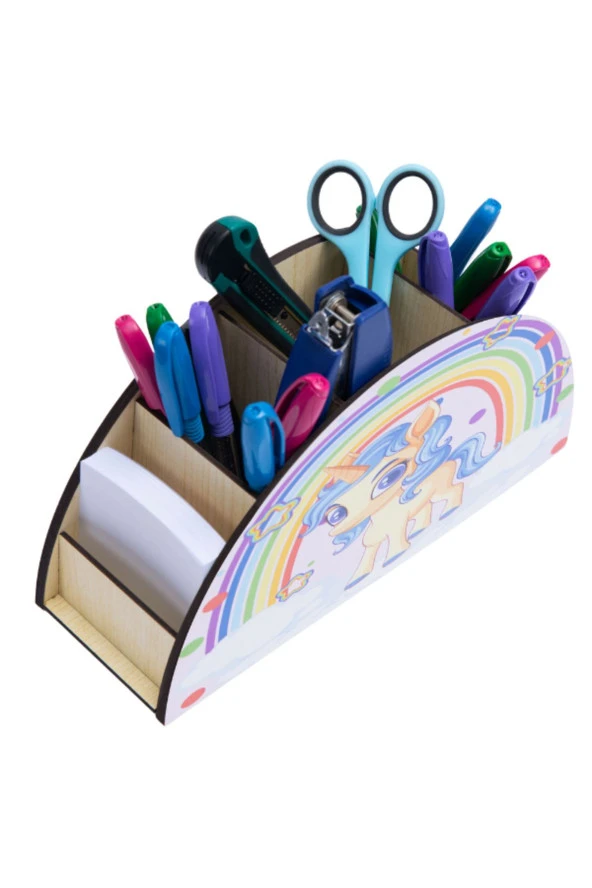 Deep Creations Çocuk Ahşap Masa Düzenleyici Organizer Masa Üstü Kalemlik & Organizer-BabyUnicorn - 2