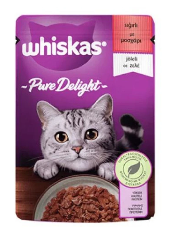 Whiskas Pouch Pure Delight Jöle İçinde Sığır Etli  Kedi Konservesi 85gr