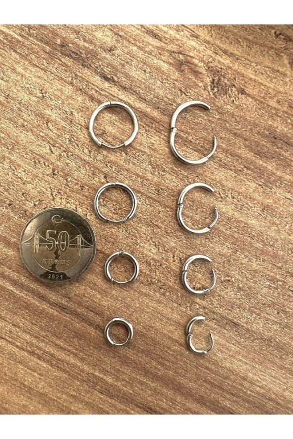 Ince Barlı 316l Cerrahi Çelik Unisex Halka Küpe 8mm Ebatlı - 3