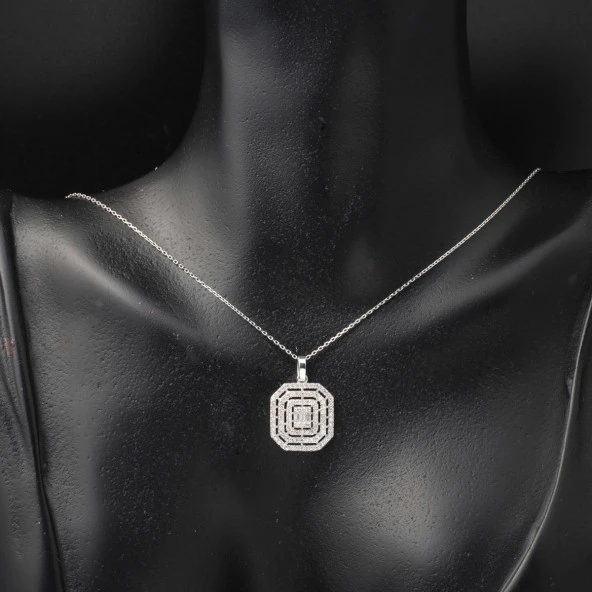 Nisa Beyaz Altın Baget Kolye - Resim 2