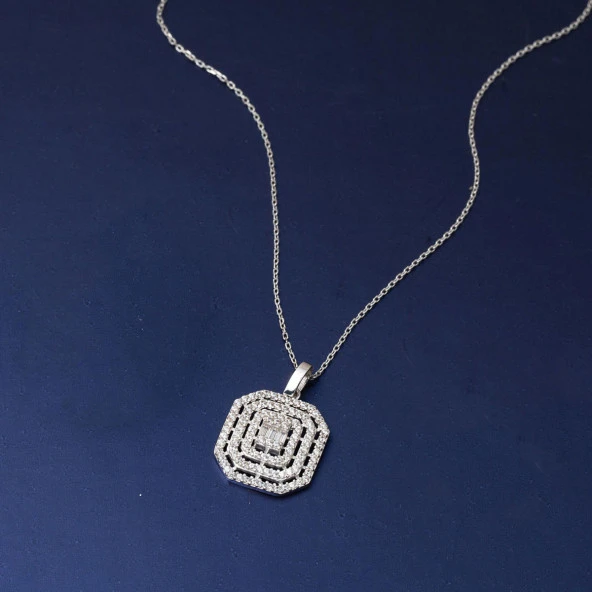 Nisa Beyaz Altın Baget Kolye - Resim 4