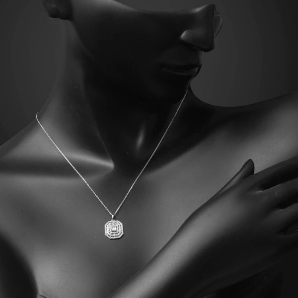 Nisa Beyaz Altın Baget Kolye - Resim 6