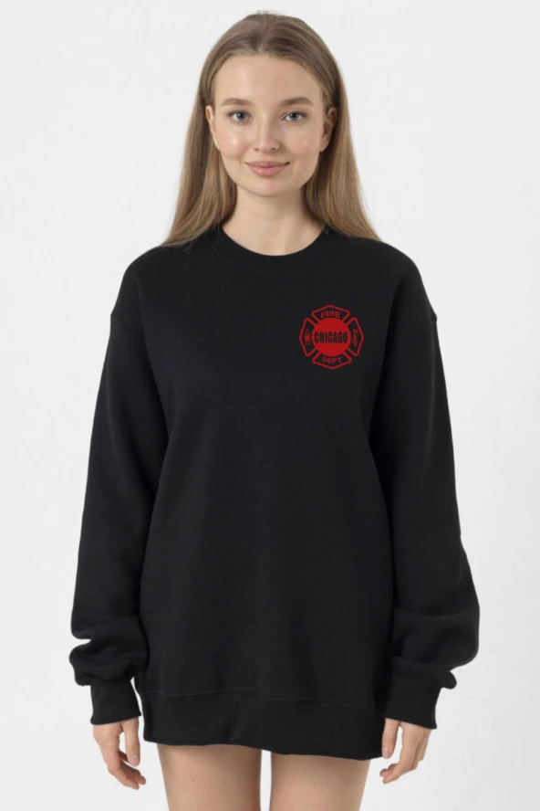 Chicago Fire Logo Siyah Kadın 2ip Sweatshirt