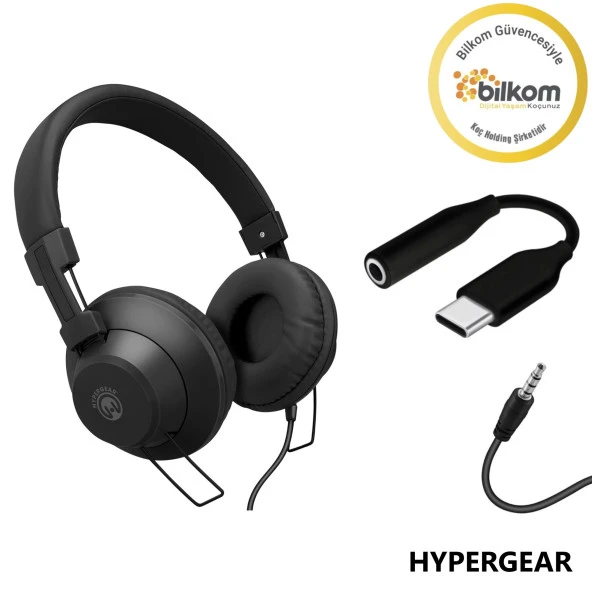 Hypergear V50 Type-C ve 3.5mm Jack Girişli Mikrofonlu Kablolu Kulaküstü Kulaklık Siyah