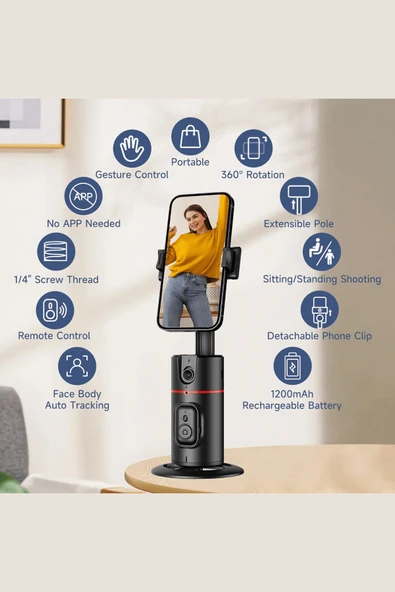 Fuchsia SF155 360 Derece Yapay Zeka Yüz Takipli Tripodlu Selfie Çubuğu - Resim 8