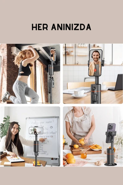 Fuchsia SF155 360 Derece Yapay Zeka Yüz Takipli Tripodlu Selfie Çubuğu - Resim 6