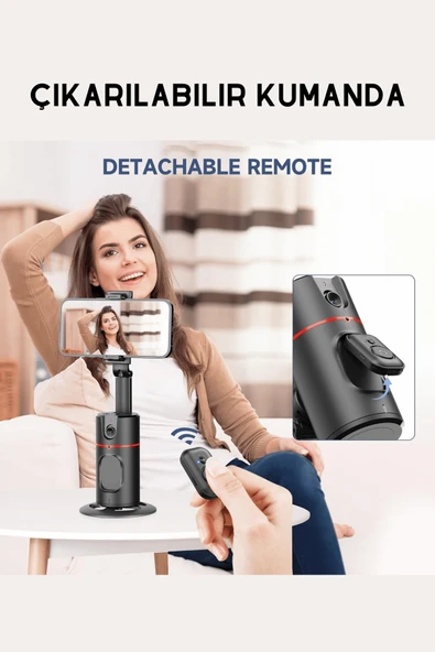 Fuchsia SF155 360 Derece Yapay Zeka Yüz Takipli Tripodlu Selfie Çubuğu - Resim 3