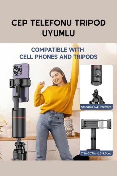 Fuchsia SF155 360 Derece Yapay Zeka Yüz Takipli Tripodlu Selfie Çubuğu - Resim 7